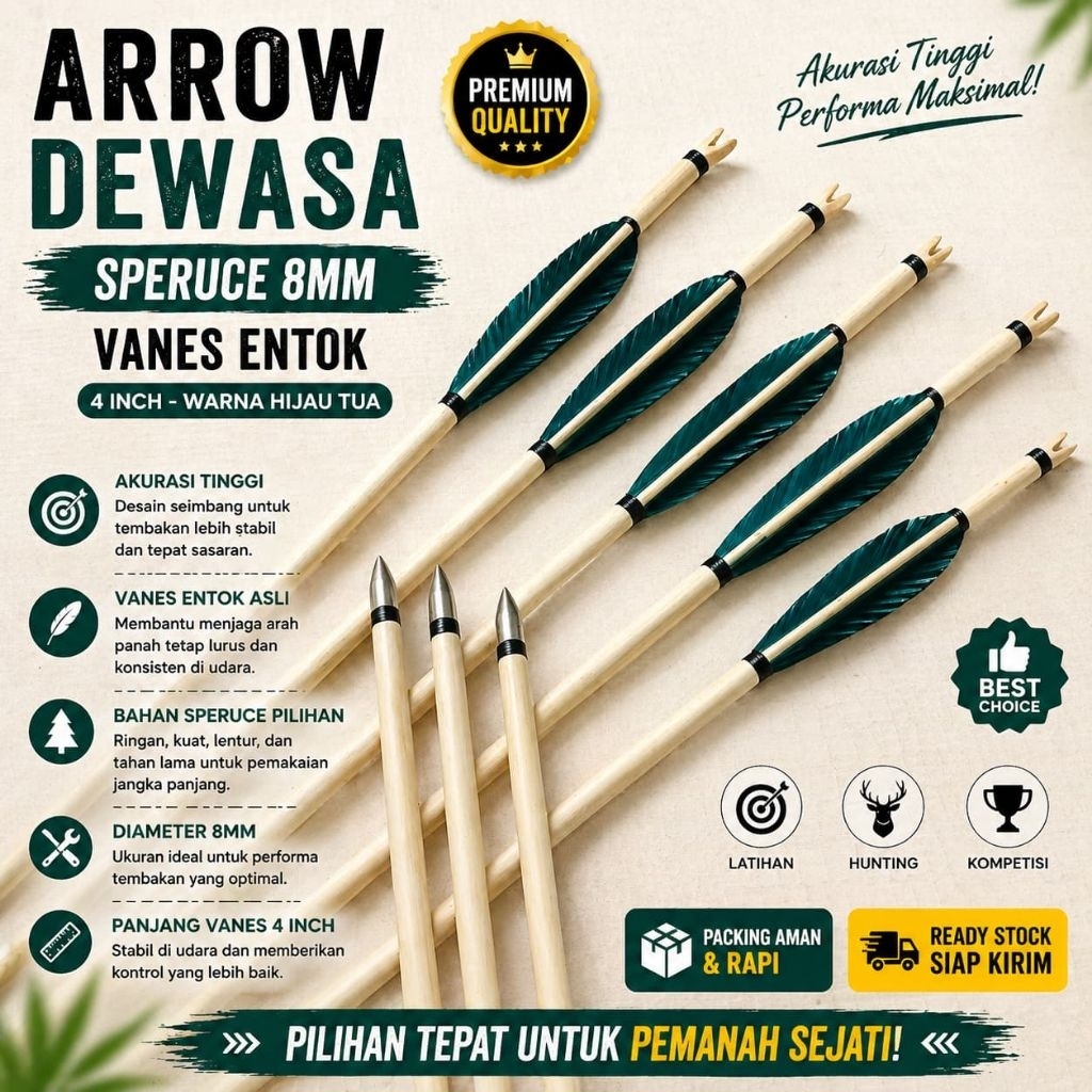 Arrow speruce dewasa vanes entok / 6 pcs olahraga panahan tradisional