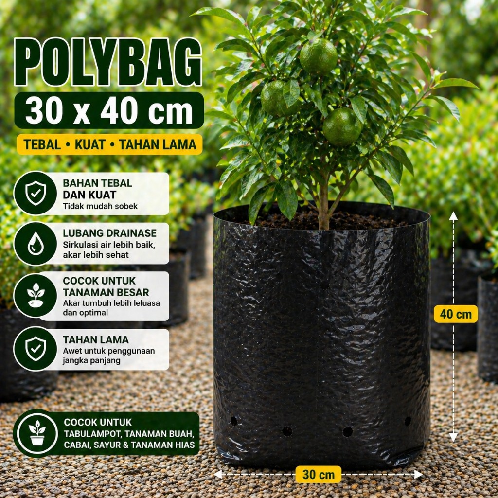 Polybag 30x40 cm Tebal Kuat Hitam | Pot Tanaman Besar Tabulampot Cabai Sayur