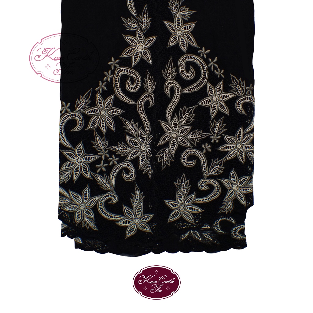 Kain Kebaya Bordir Kerancang (Manual) - Warna Hitam
