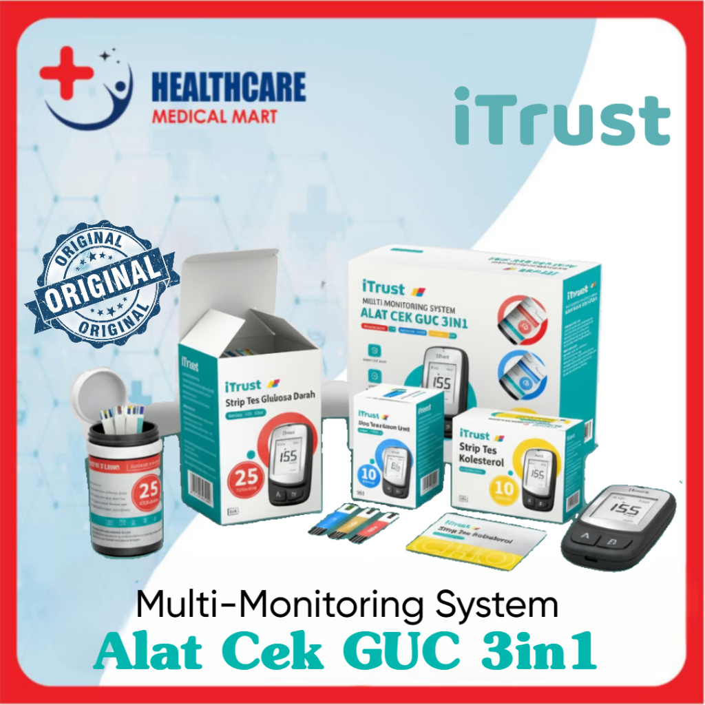 iTrust GUC-B01 Alat Cek Gula Darah Asam Urat Kolesterol 3in1 Lengkap Alat Tes Kesehatan Digital