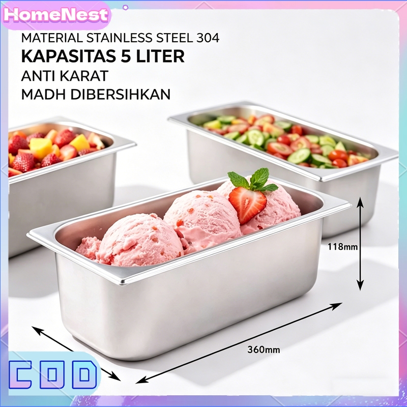 Wadah Es Krim Stainless Steel 304 5L - Kotak Pendingin Makanan Anti Karat Berkualitas Tinggi