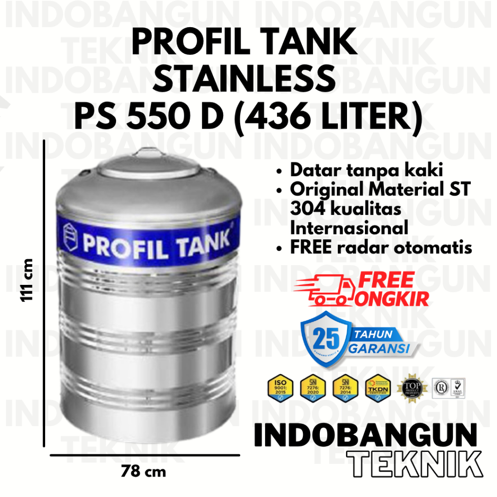 Toren Tangki Tandon Air Profil Tank Stainless PS 550 Liter 436 Liter Datar Tanpa Kaki Bergaransi