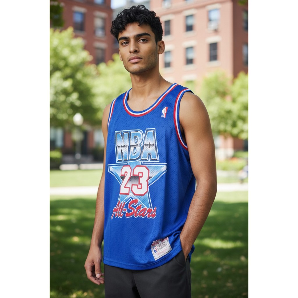 JERSEY BASKET PREMIUM IMPORT CLASSIC HWC ALLSTAR 92 23 MICHEL JORDAN M N BIRU/ PUTIH