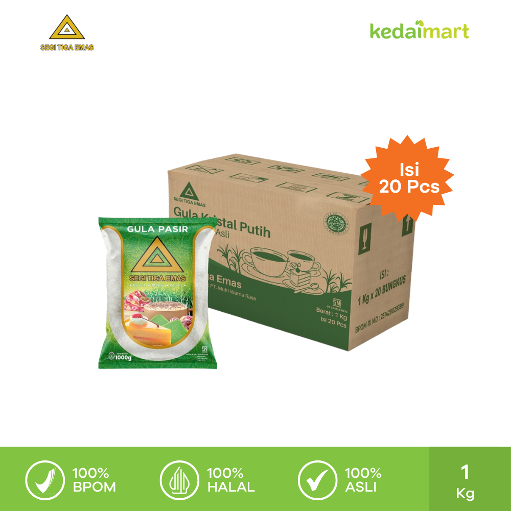 Segitiga Emas Gula Pasir 1 Kg Dus Isi 20 Pcs