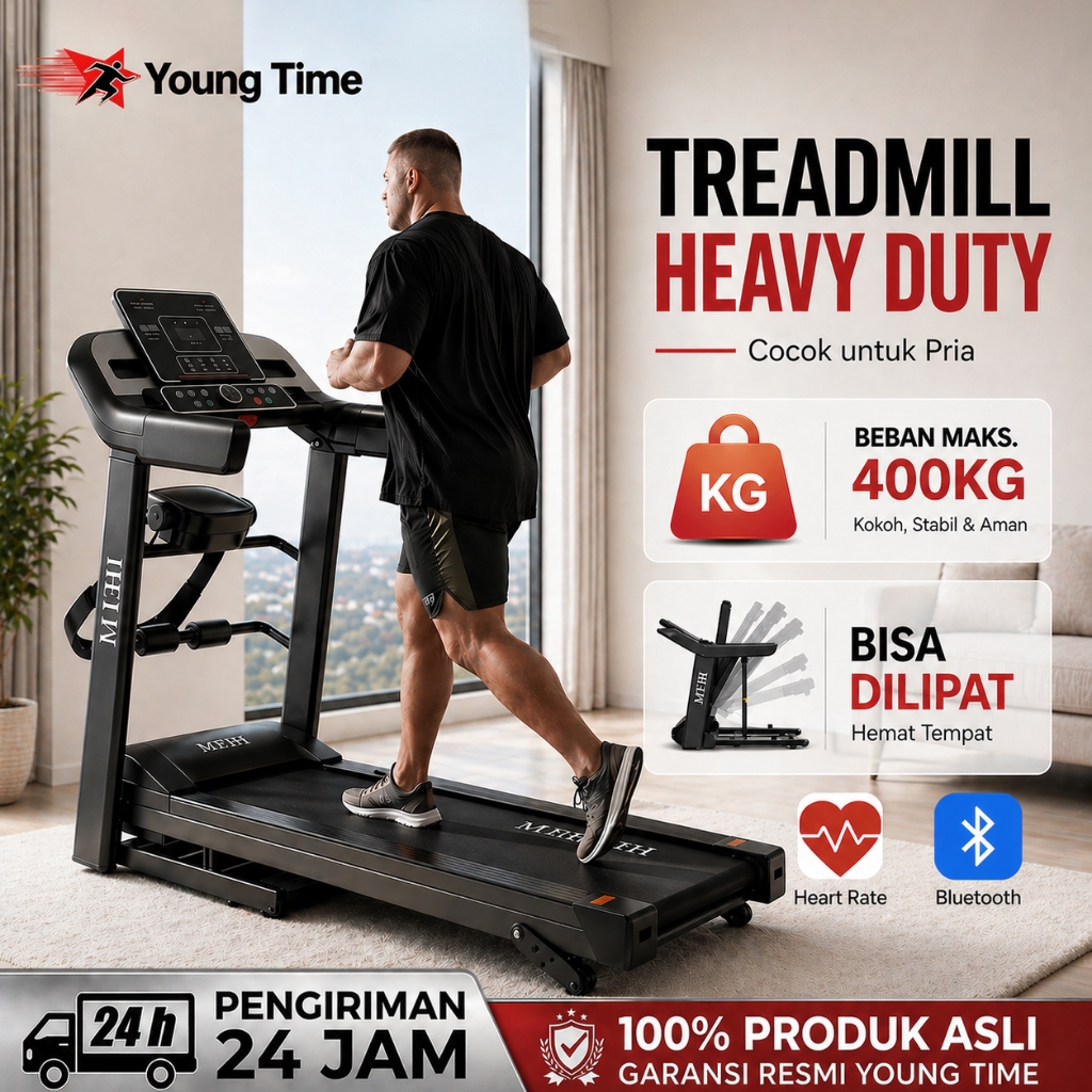 Treadmill Elektrik Lipat dengan Motor 2.5HP, Kecepatan 1-16 km/jam, Kapasitas 200kg, Layar LED, dan 