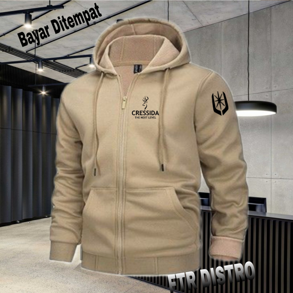 (COD) Jaket Resleting Distro Cressida+Lengan Text Hitam Jaket Pria Wanita Terkeren Jaket Denim Distr