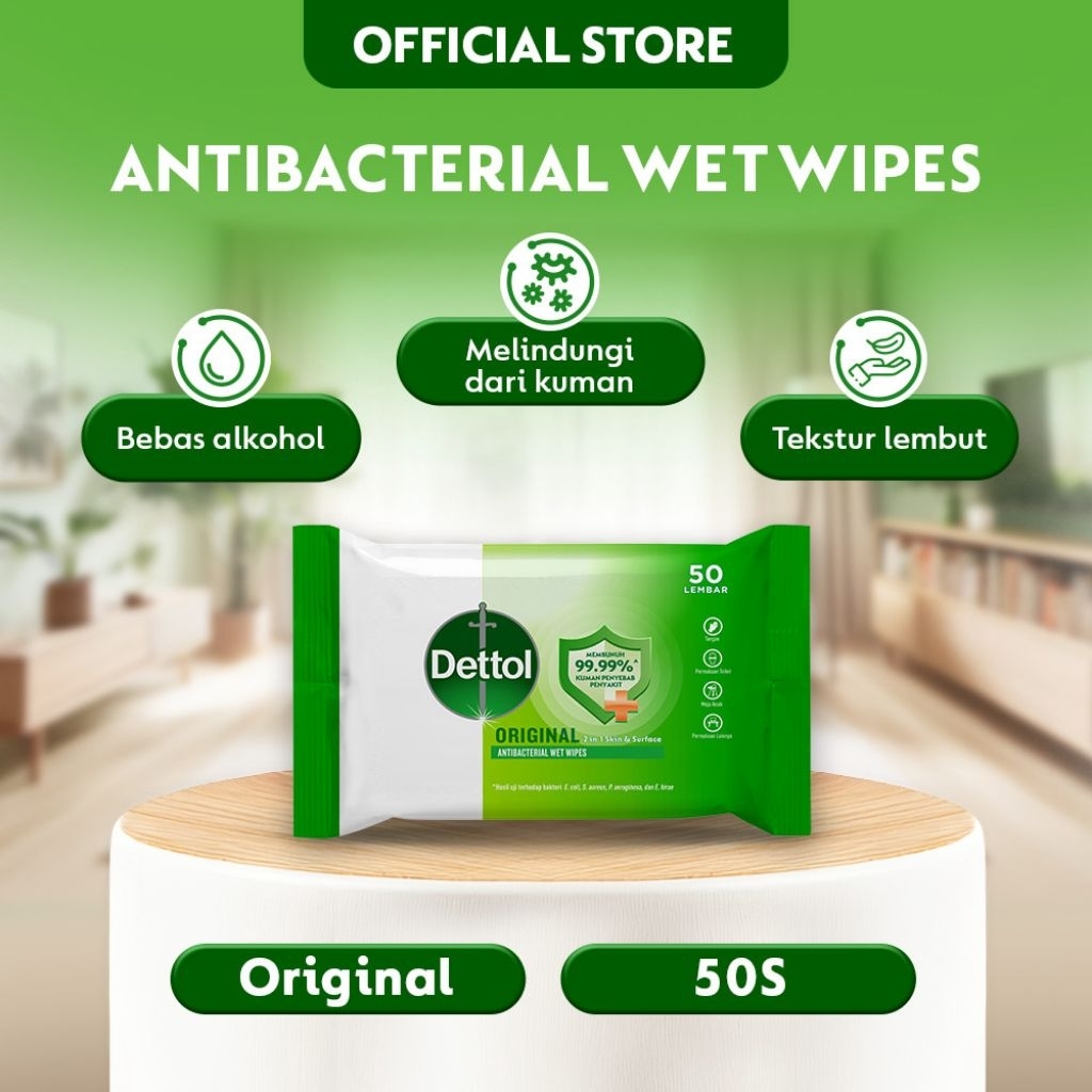 Tisu Basah Dettol 50 Lembar - Sensitive & Original, Perlindungan Maksimal dari Kuman