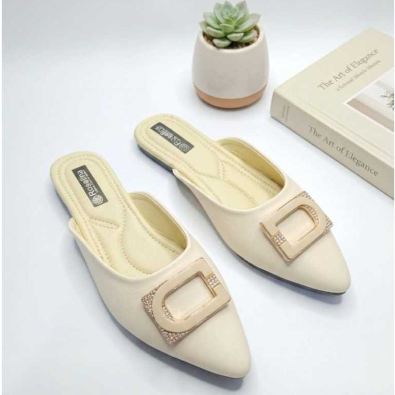 Sepatu Wanita Casual Flat Mules Model Bustong Kekinian