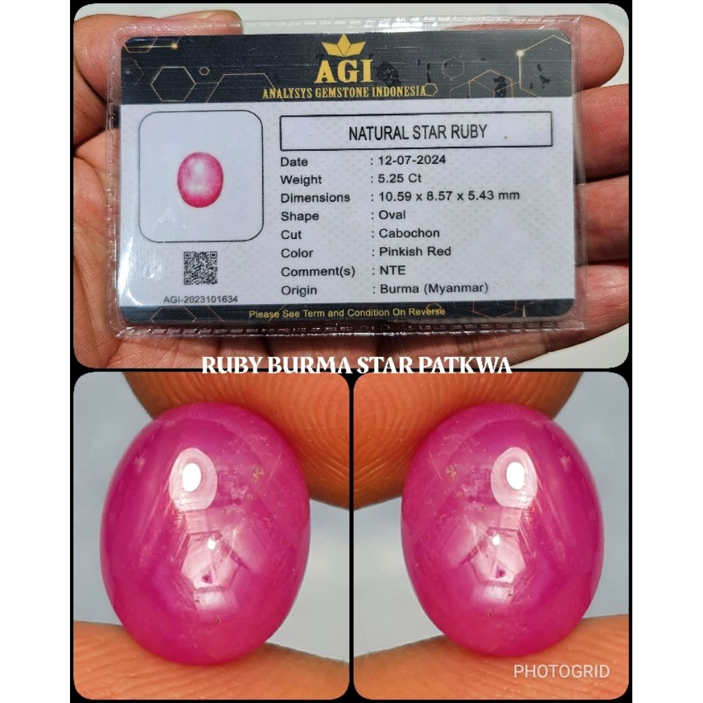 natural ruby burma star boll kristal asli pigeon blod HQ + memo lab