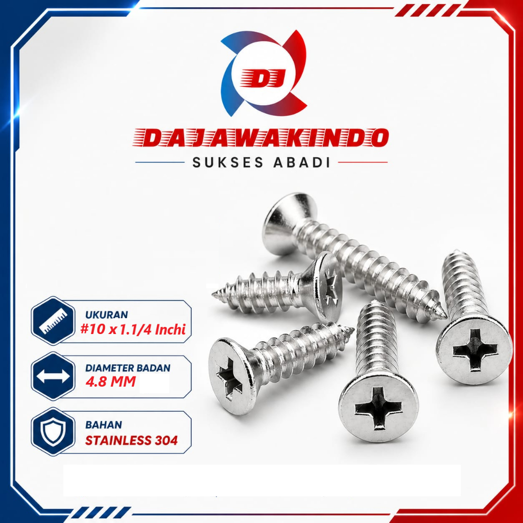 Sekrup Tapping Stainless 10 x 1 1/4 Tapping FH Stainless 304