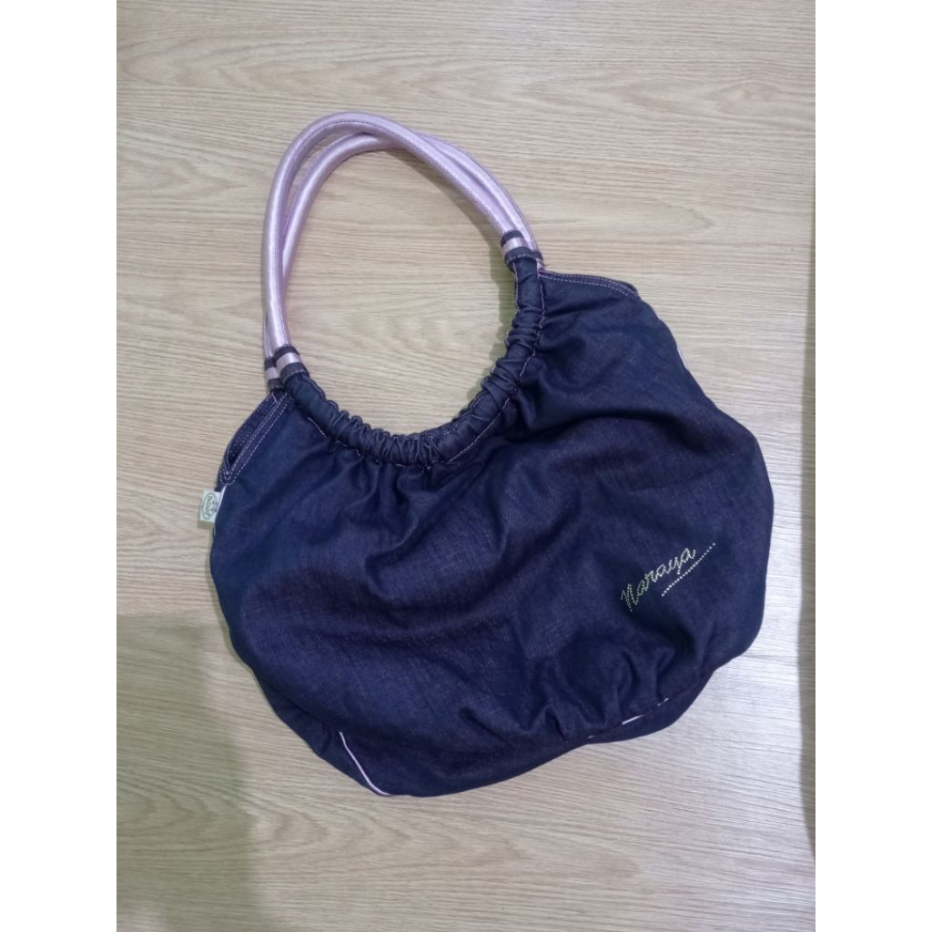 Tote bag shoulder bag naraya Thai bahan soft denim ungu lilac
