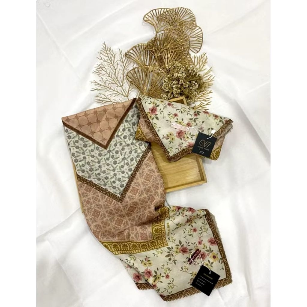 Givan hijab segi empat motif laser cut voal