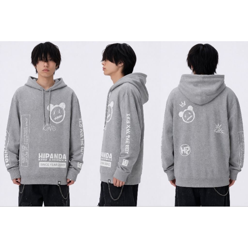 Barunya sejutaaaan HIPANDA Hoodie Abu Panda Graphic Streetwear Jepang Unisex Hoodie Tarik Pria Wanit