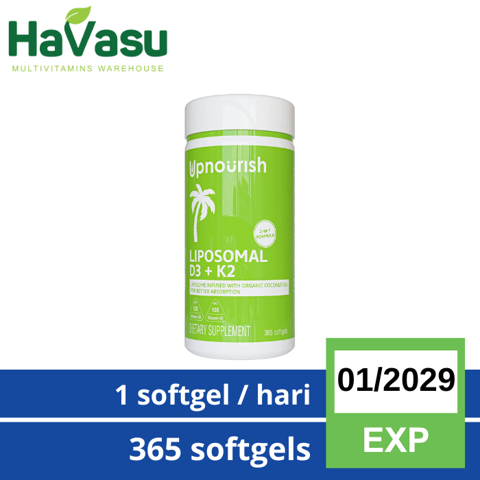 Upnourish Liposomal Vitamin D3 5000IU + K2 MK-7 100 Mcg 365 Softgels USA