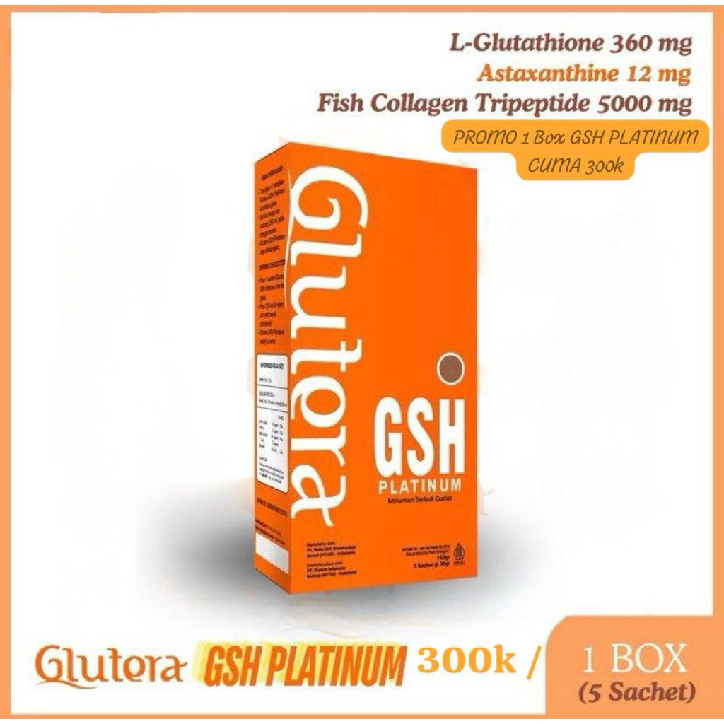 GSH PLATINUM Glutathione, Astaxanthin, Fish Collagen, Tomato Extract White & Red, Antioxidant Comple
