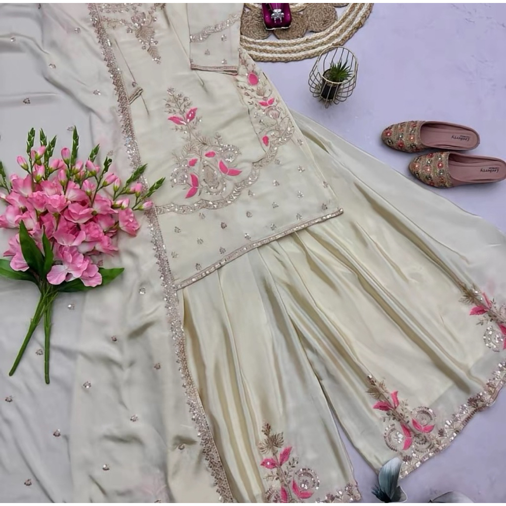 Baju Setelan celana palazzo India Bunga pink