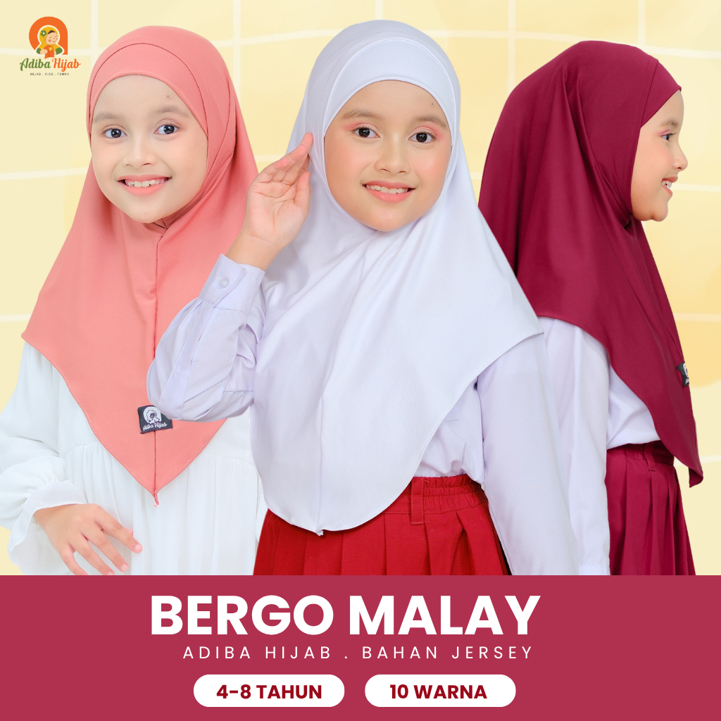 Adiba Hijab Jilbab Malay Anak Free Ciput Jersey Lembut Sekolah TK SD Usia 4-8 Tahun