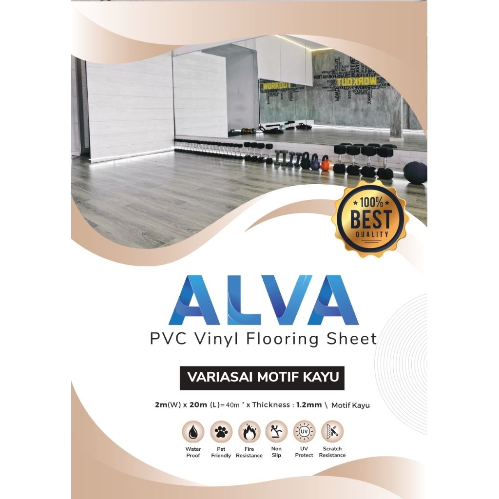 Karpet Vinyl Roll Tebal 1,2 mm Kwalitas Produk Korea Motif Kayu & Polos ALVA
