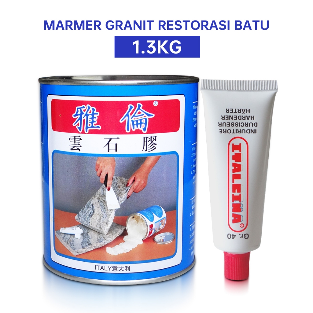 Lem Marmer Granit 1,3kg Instan - Perekat Kuat Penyambung Pecahan maupun Patah Marmer, Granit, Kerami