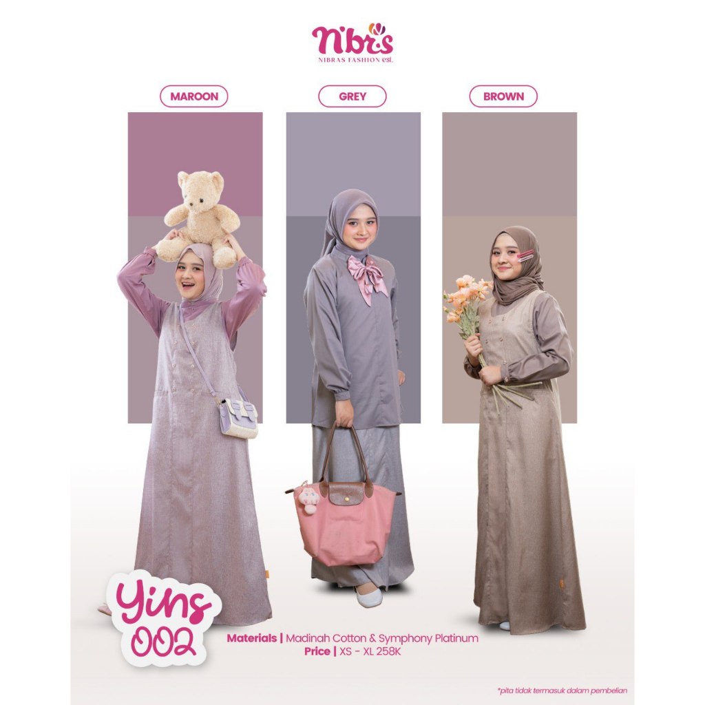 YINS 002 Nibras Gamis Overall Remaja Bahan Madinah Cotton & Symphony Platinum