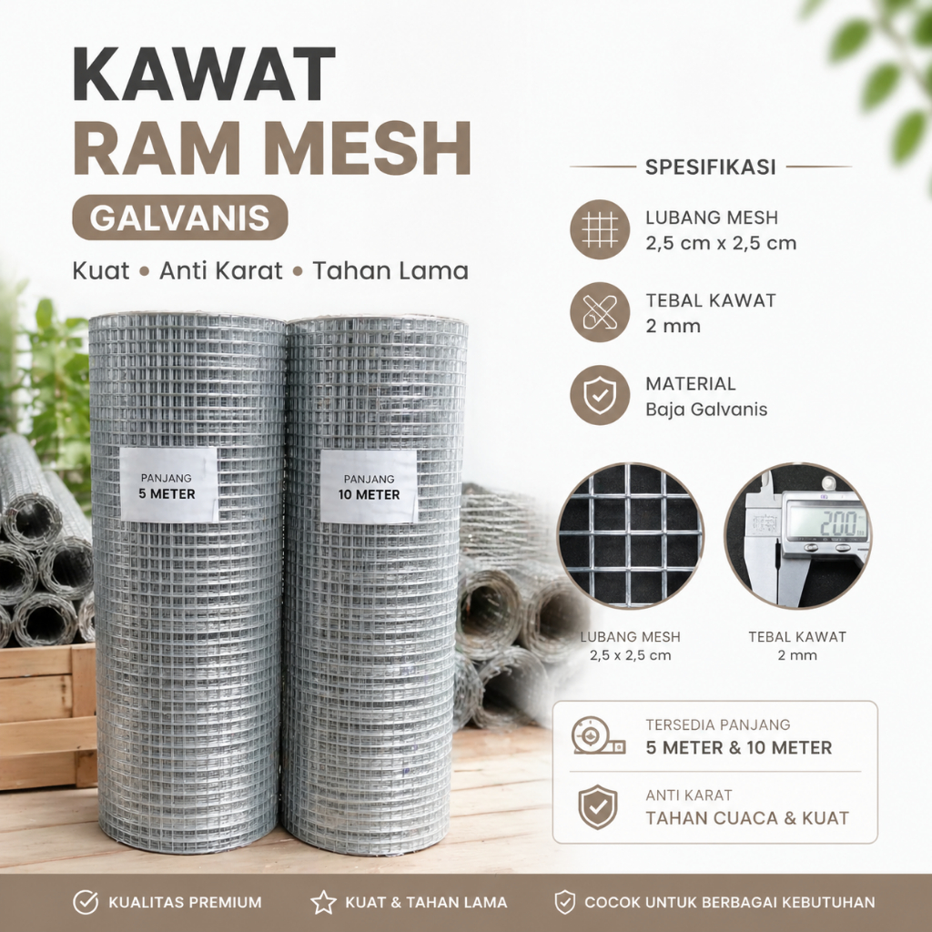 Kawat Loket Wiremesh Galvanis Tebal 2 mm - Kotak 25x25mm Panjang 10 m