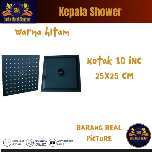 SOLVEX Kepala Shower Stainless Hitam Head Wall Shower Kotak 10 INC 25X25 CM
