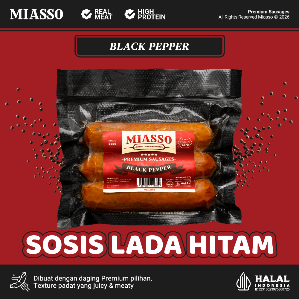 MIASSO - Black Pepper | Premium Sausages | Sosis Halal Frozen Food