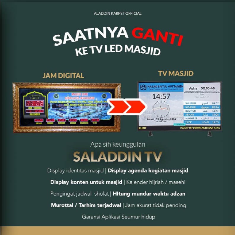 Jam Digital Masjid TV LED Saladdin TV