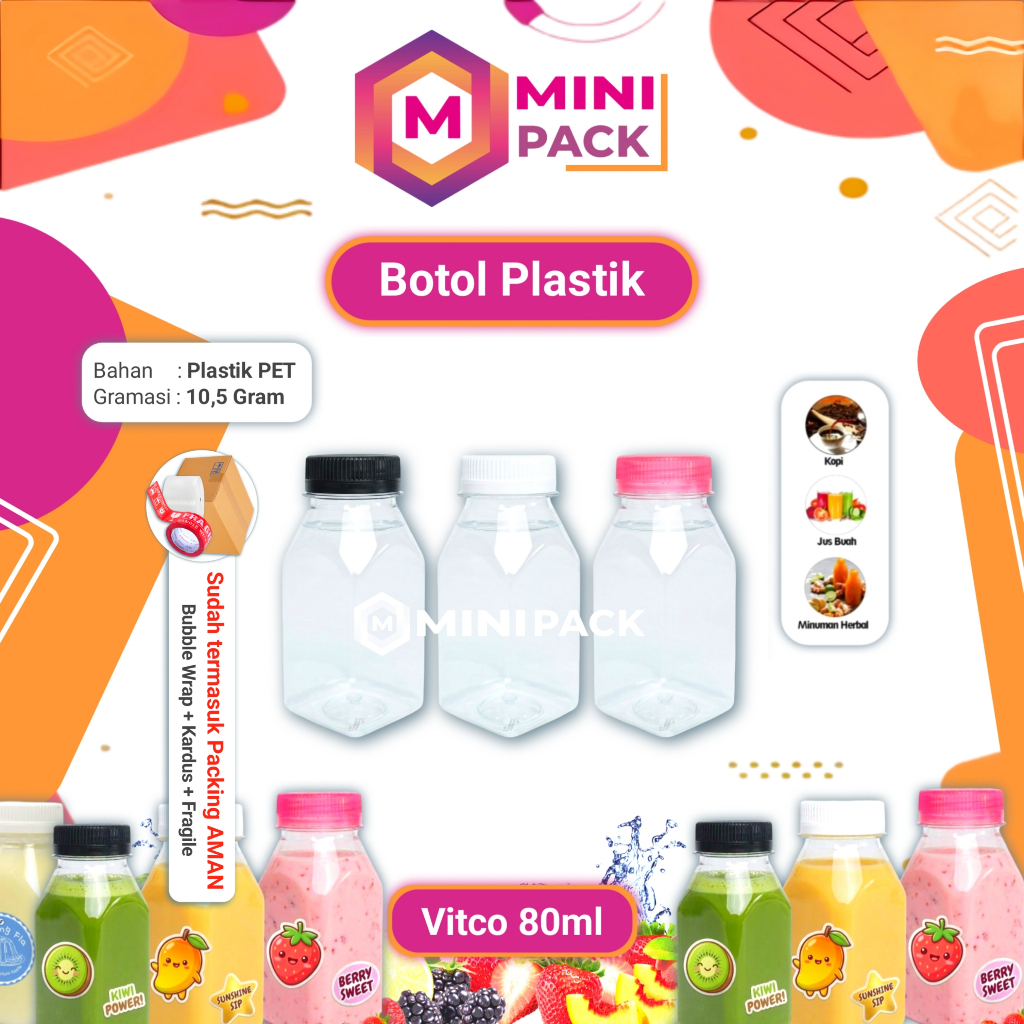 Botol Vitco 80 ml Plastik Transparan +Tutup Vitko Fitco Fitko Puding Sirup Fla 80ml Pendek Kotak Pud