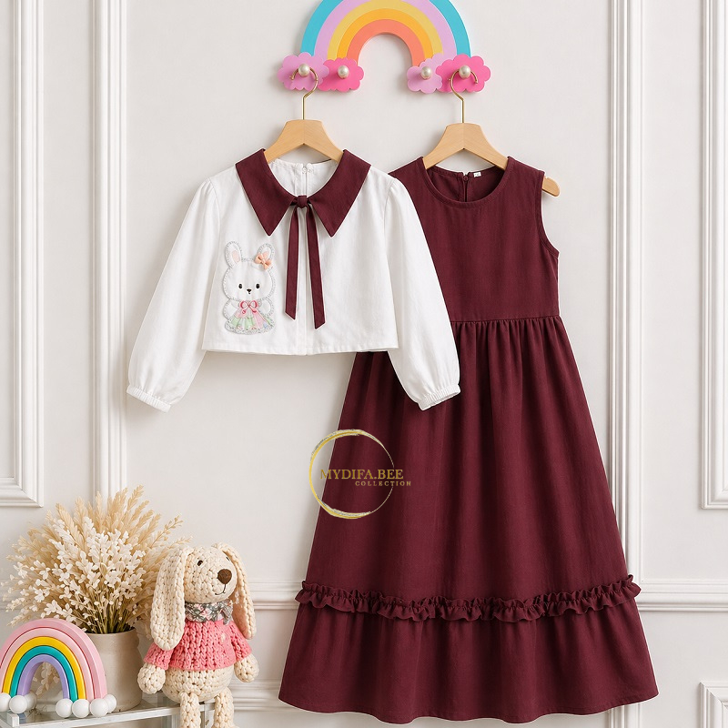 Fshion Muslim Dress anak terbaru 2024-Mashia Set Kids crinckle airflow.Dress anak prempuan kekinian