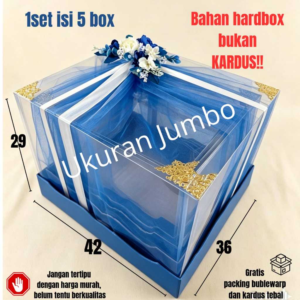 1 Set Kotak Mika Seserahan Pernikahan dengan Hiasan Tile Premium dan Bunga, Isi 5 box