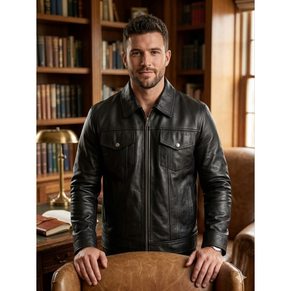 jaket kulit asli 100% OBAT GANTENG MODEL LEVIS JIPER HITAM PEKAT  size L