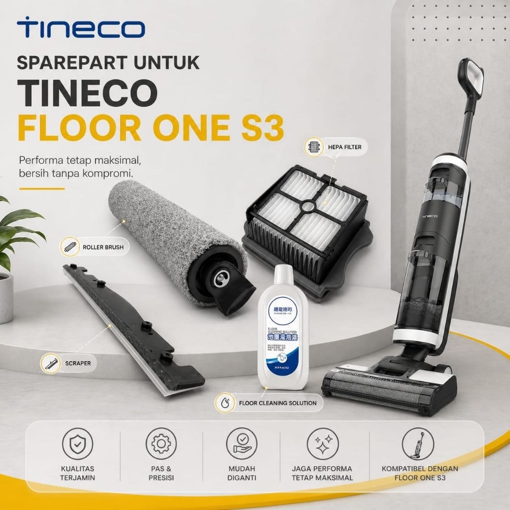 Sparepart Tineco Floor One S3, Floor brush tineco, hepa filter tineco, cairan pembersih tineco