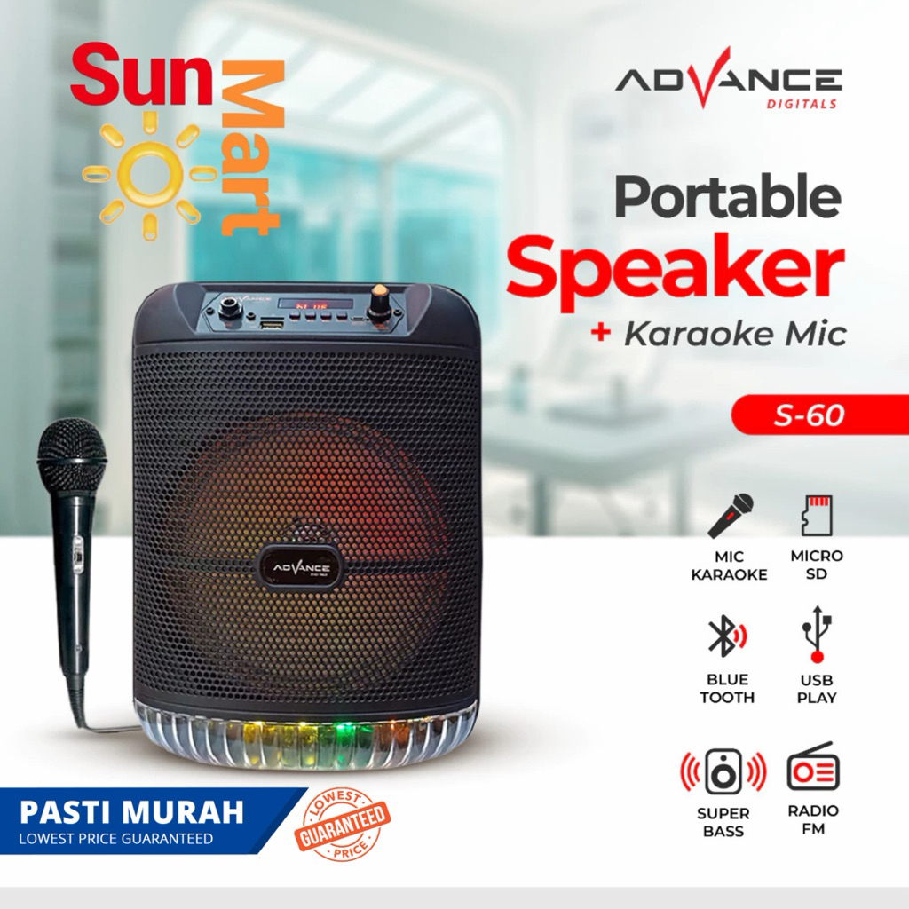 Speaker Advance S60 Speaker Portabel Speaker Ukuran 8 Inch