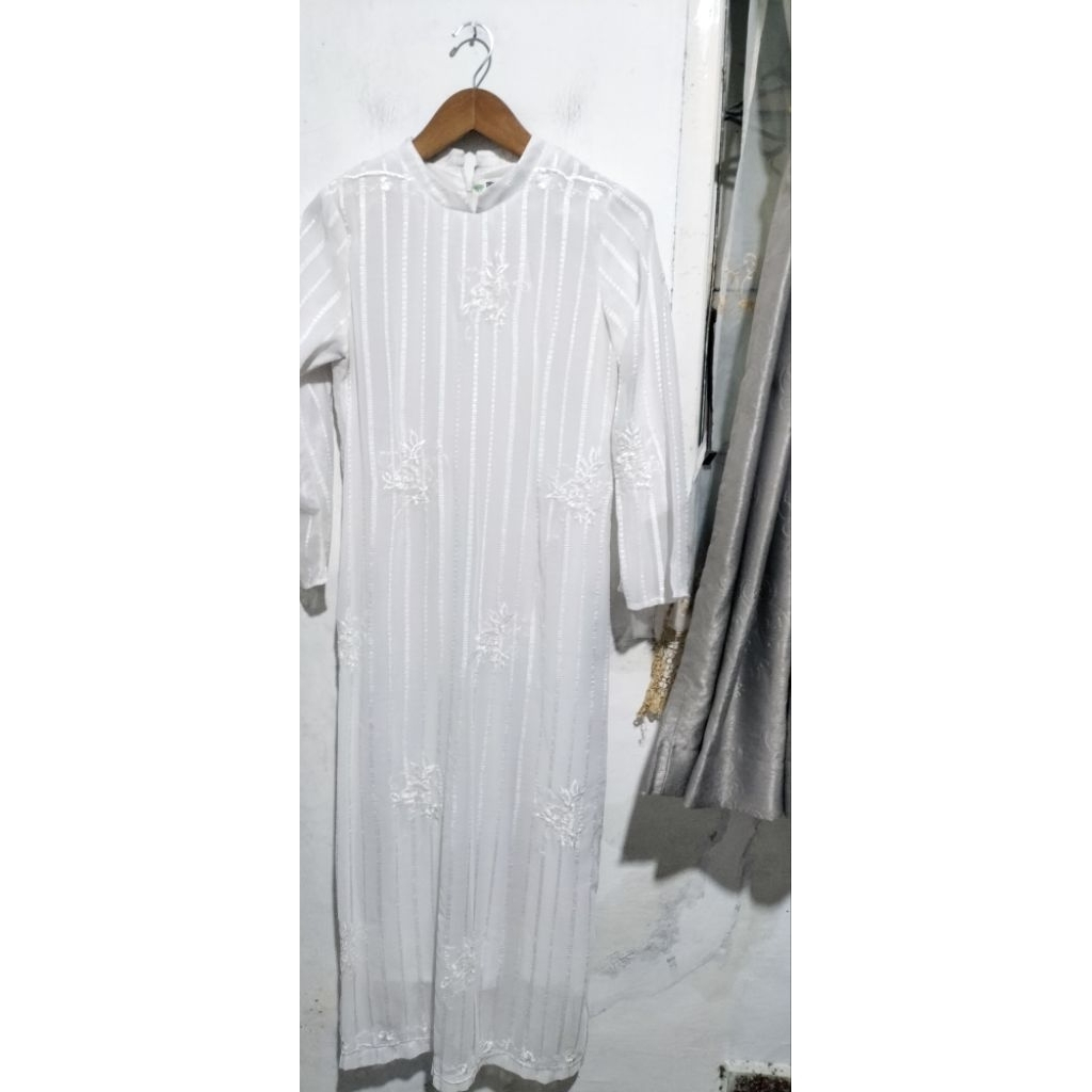 Gamis Long Dress Putih Wanita Mutiara Fashion Cantik