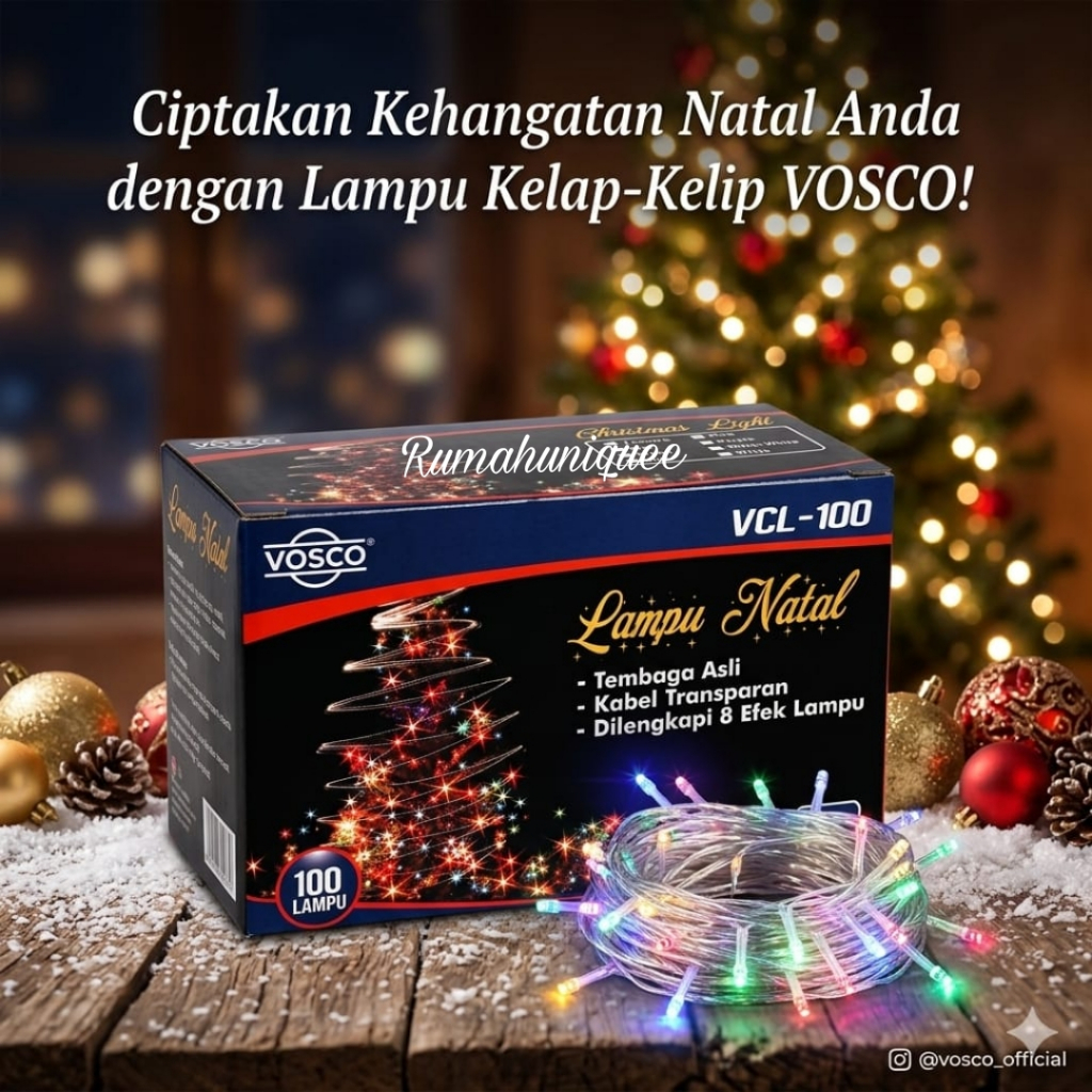 VOSCO Lampu Natal Tumblr Hias Dekorasi 100 LED VCL-100 Panjang 10 Meter 7 warna