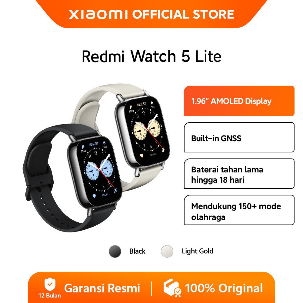Xiaomi Redmi Watch 5 Lite | 1.96" AMOLED Display |  Built-in GNSS | Baterai hingga 18 hari | 150+ mo