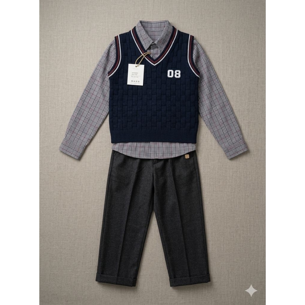 one set stelan anak cowo kemeja rompi