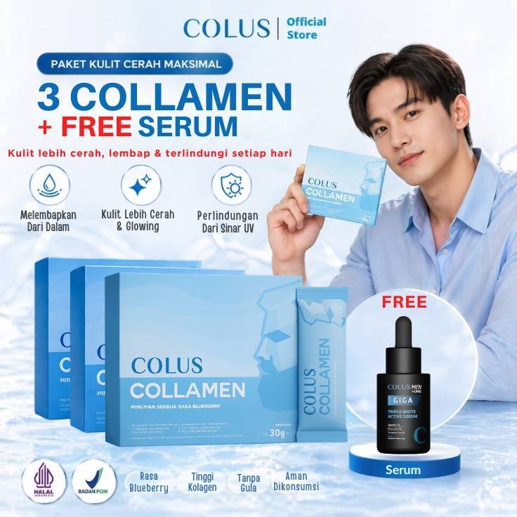 Collagen Pemutih Badan Pria Colus Collamen [Paket 3 Box FREE SERUM]  |Pemutih Wajah Pria | Collagen 