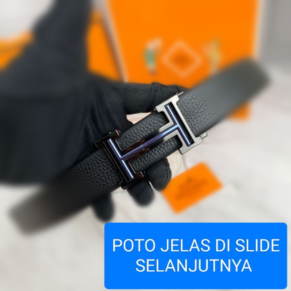 MEN BELT SABUK IKAT PINGGANG BRANDED PRIA H'M 16108 BLACK LEATHER MIROR