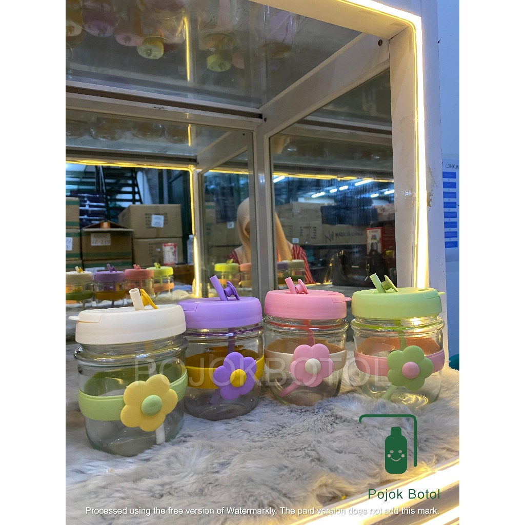 BOTOL MATCHA KACA BUNGA MINI  300 ML  KIYOWO