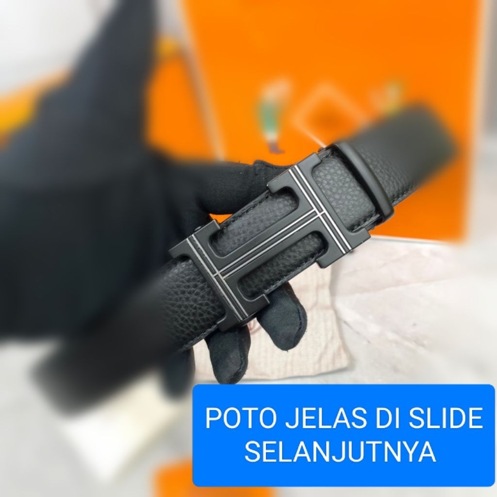 MEN BELT SABUK IKAT PINGGANG BRANDED PRIA H'M 51009 BLACK LEATHER MIROR