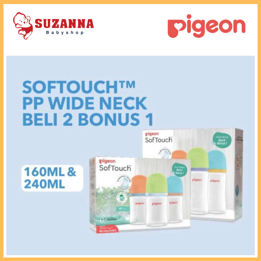PIGEON Botol BPP Wide Neck w/Softouch Nipple 160 mL / 240ml | Botol Bayi (Paket Beli 2 Gratis 1)