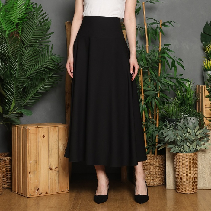 Lyne Halim Marbella Black Flare Skirt – Rok Payung Wanita Elegant Flowy, SKT-8473
