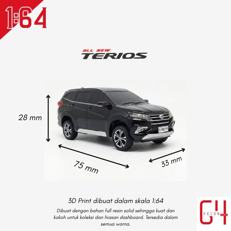 Diecast Miniatur 3D Print Toyota Terios 2018 Skala 1:64 Custom Warna&Platnomor