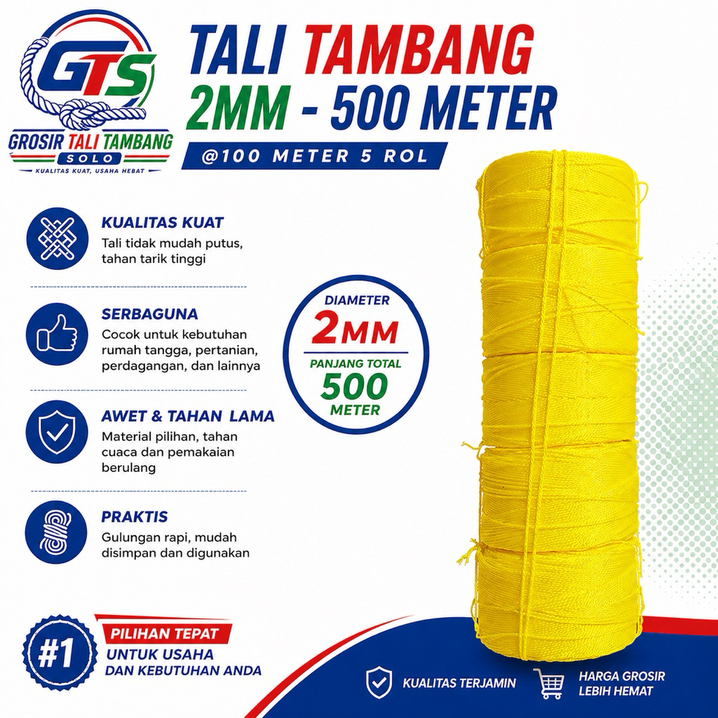 Tali Tambang 2mm 500 meter ( Isi 5 Rol 100 meteran ) - Tali Layangan / Tali Tampar - Tali Serbaguna