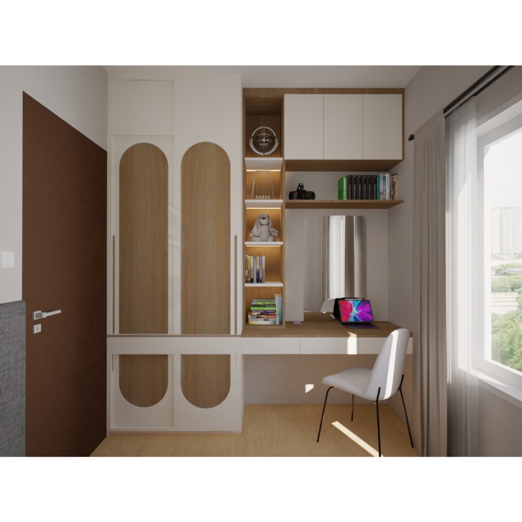 Custom Built-in Wardrobe + Meja Kerja HPL Luar-Dalam