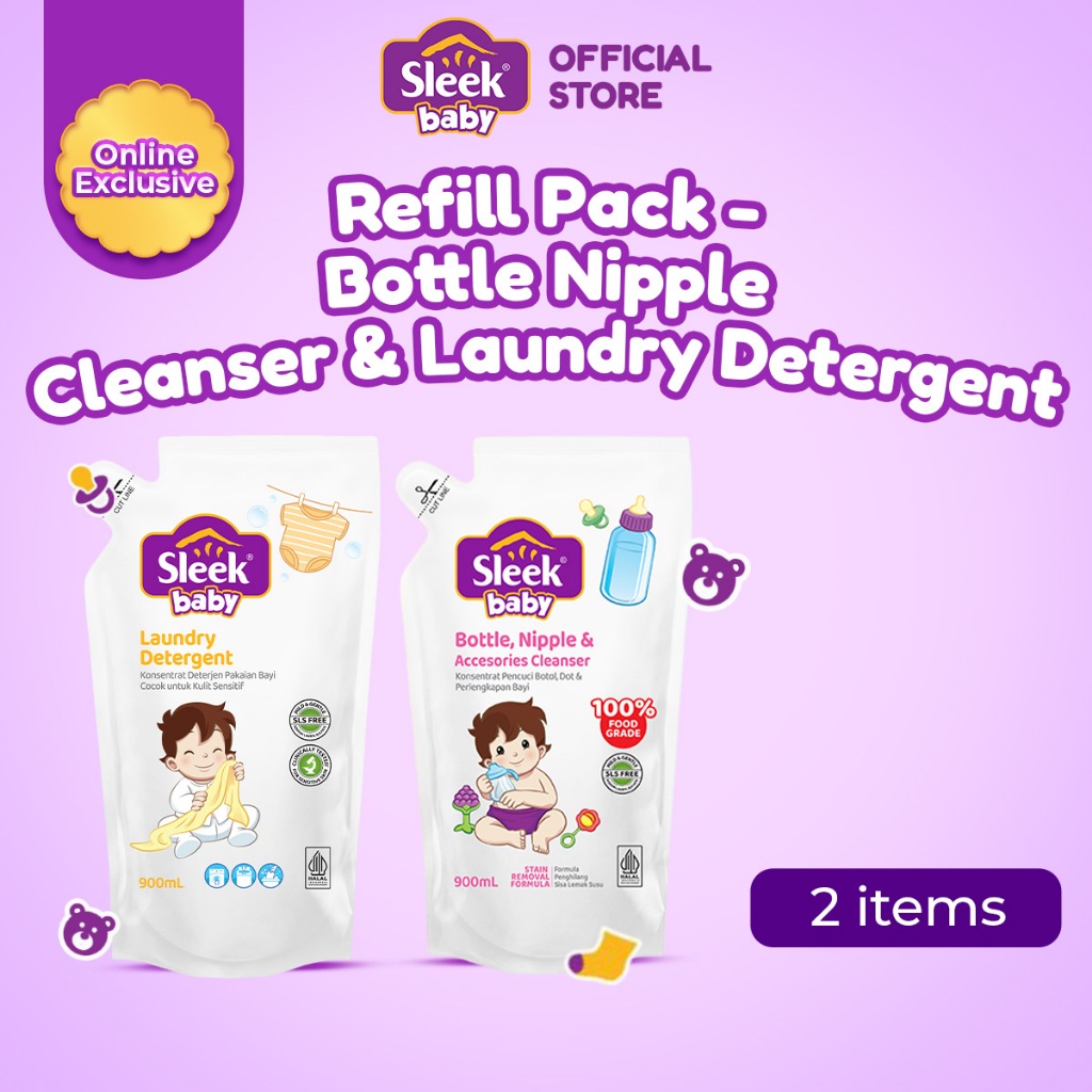 Sleek Baby Refill Pack 900ml - Bottle Nipple Cleanser & Laundry Detergent