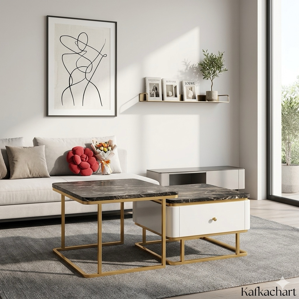 Meja Set Ruang Tamu Estetik Modern Meja HPL Minimalis Mewah
