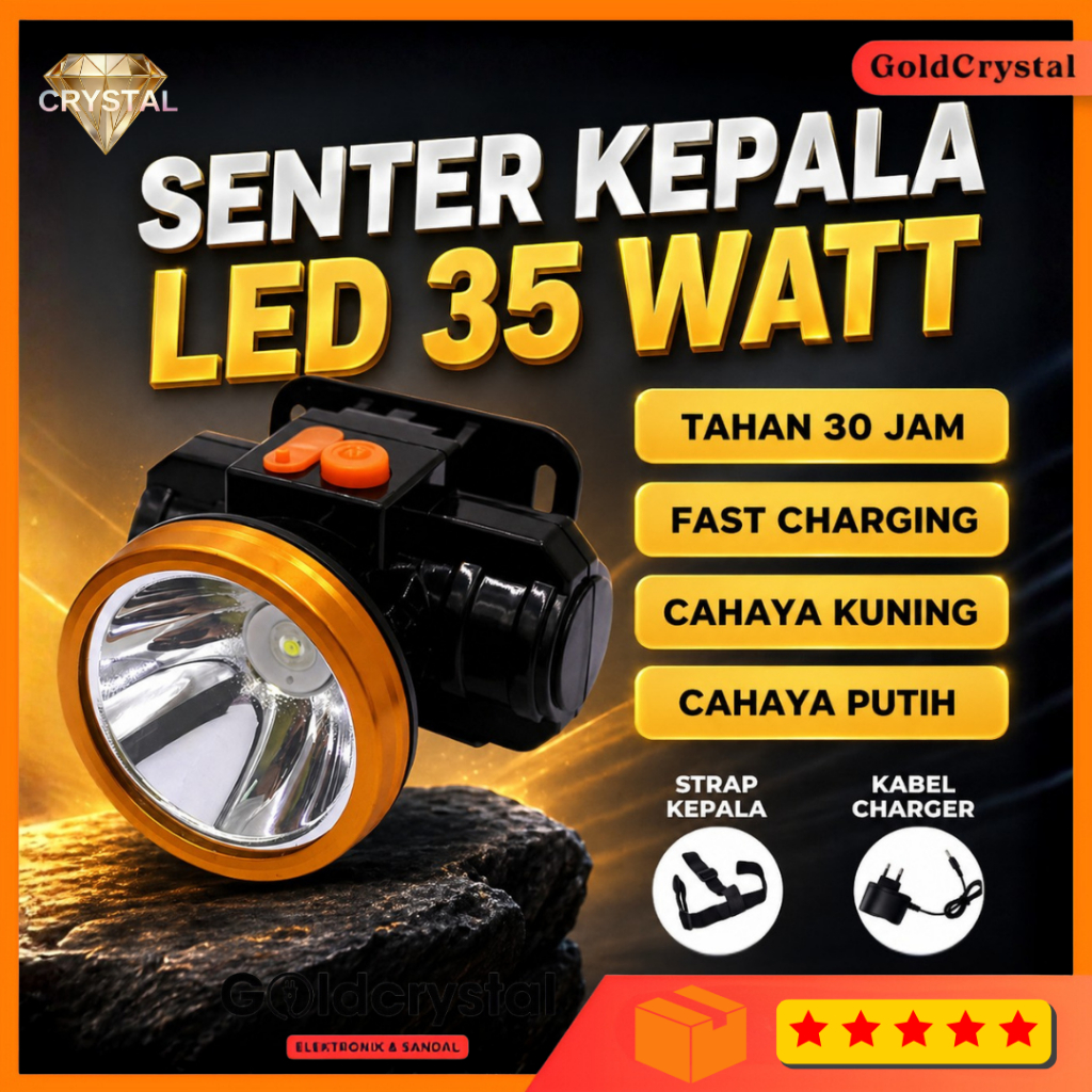 Lampu Senter Kepala LED 35 WATT Headlamp Battery Lithium Lampu Gunung Camping Hiking Senter Camping